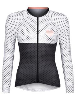 Dámský cyklistický dres FORCE POINTS dl. rukáv černo-bílý velikost: L, barva: černá