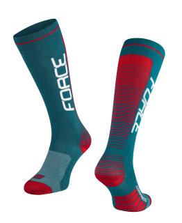 Kompresní ponožky FORCE COMPRESS petrolejovo-červené velikost: L/XL, barva: modrá
