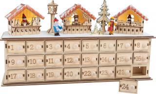 Dřevěný svítící adventní kalendář - Vánoční trhy