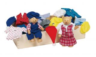 Goki Dřevěné panenky - medvídci s oblečky
