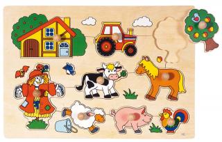 Goki Dřevěné puzzle - farma