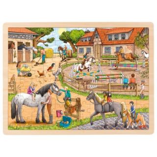 Goki Dřevěné puzzle - koňská farma, 96 dílků