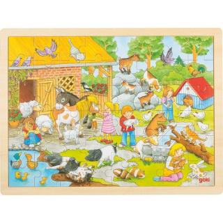 Goki Dřevěné puzzle - malá zoo, 48 dílů