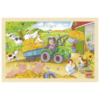 Goki Dřevěné puzzle - Traktor na farmě