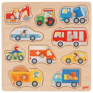 Goki Dřevěné vkládací puzzle - dopravní prostředky 10 kusů
