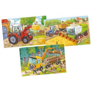 Goki  Set dřevěných  puzzlí – Pracovní stroje, 3 x 24 díly