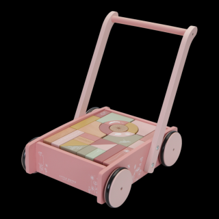 Little Dutch Dřevěný vozík s kostkami pink Flowers