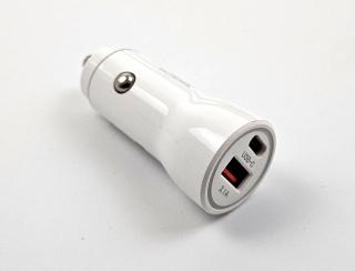 Adaptér 12-5V-3,1A USB-USBC - autoadaptér 12V s výstupem 5V USB zásuvky a USB-C zásuvky, maximální zatížení 3,1A Barva: Bílá