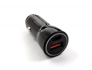 Adaptér 12-5V-3,1A USB-USBC - autoadaptér 12V s výstupem 5V USB zásuvky a USB-C zásuvky, maximální zatížení 3,1A Barva: Černá