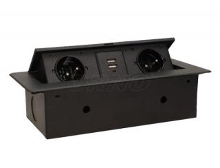 AE 13109, vestavný, zásuvkový, vyklápěcí modul ORNO, 2x zásuvka 230V a 2x zásuvka USB včetně zdroje Barva: Černá