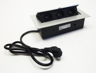 AE 1372, vestavný, výklopný zásuvkový modul, 3x zásuvka 230V, napájecí kabel 1,5m, barva černá a stříbrná Barva: Stříbrná
