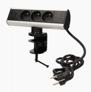 AE FS 7, zásuvková skříň s úchytem na kraj stolu, 3x zásuvky 230V, 2x5V USB, 1,8m napájecí kabel