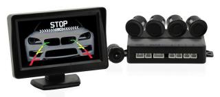 BS 604+CAM BLACK - parkovací senzor 4 čidla, couvací kamera do nárazníku, LCD monitor 4,3 palcu s držákem na palubní desku