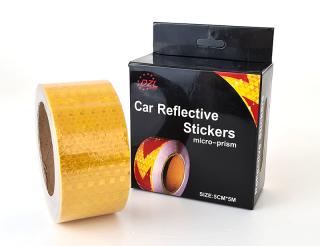 CAR stickers 5x5M - reflexní lepící páska šíře 5cm a délky 5m, barva bílá, červená, žlutá, modrá a zelená Barva: Žlutá