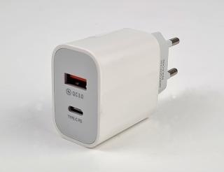 DE 230-5V-3,4A USB + USB-C FAST CHARGER, síťový adaptér USB-A a USB-C, 230V, 5V, 3,4A