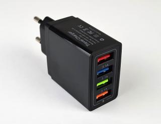 DE 230-5V 4xUSB-3,5A FAST - rychlonabíječka s 4x USB pro nabíjení přenosných spotřebičů ze zásuvky 230V, 3,5A, 17,5W