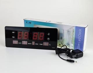 Hodiny TL2512 Digital RED - nástěnné LED hodiny zobrazují čas, datum, teplotu, napájení z adaptéru 230V