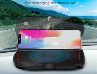 HUD WIRELESS CHARGING - auto GPS HUD Head-up Navigace se zrcadlovým displejem, držák na telefon a Qi nabíječka