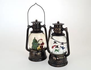 Lampa vánoční LG A95 - dekorační lucerna 200mm s padajícím sněhem a motivem sněhuláků nebo Santy se stromečkem Provedení: Santa