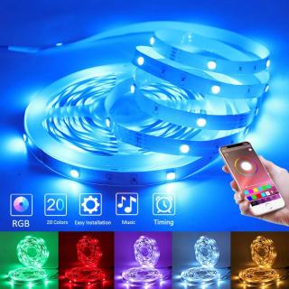 LED KNM 5M-RGB-Bluetooth - barevný světelný pásek ovládaný aplikací v mobilním telefonu, sada 5m LED pásek 5050, regulátor bluetooth, 12V adaptér