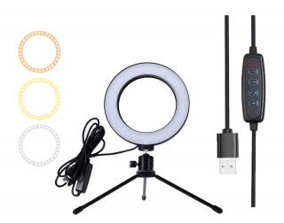LED RING LIGHT ZD67B - kruhové světlo 16cm se stativem, držák pro MT, změna barvy bílé bílá, neutrální a teplá