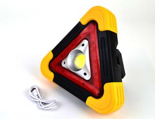 LED WH6609 SNAB WORK - nabíjecí výstražný trojúhelník z USB, bílý svit reflektor a červený trojúhelník, dobíjecí solární panel