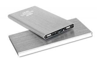 PowerBank 20000 US13 - externí nabíjecí bateriový zdroj 5V, 2x USB, 20000mAh, svítilna Barva: Stříbrná