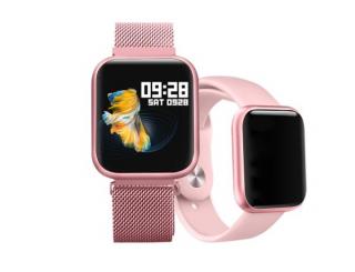Smartwatch P80, chytré hodinky a fitness náramek, voděodolné krytí IP67, dva řemínky v balení Barva: Růžová
