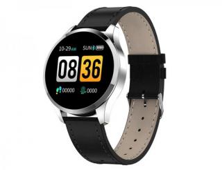 Smartwatch Q9S - elegantní chytré stříbrné hodinky celokovové, unisex s velkým kulatým displejem, 2 druhy pásku Barva: Černá