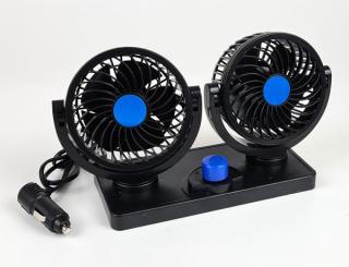 Ventilátor 12V-T303 dual - dva 12V ventilátory do auta na palubní desku, kabel s konektorem do autozásuvky