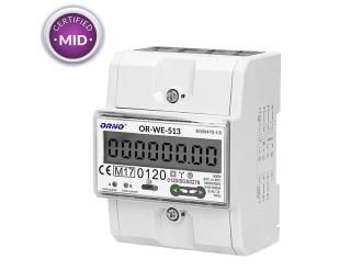WE 513 - 3 fázový měřič spotřeby energie na DIN lištu, certifikát MID, port RS485, max. 3 x 5 (80)A