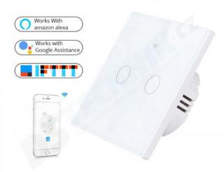 WFE2 WiFi - chytrý 2 okruhový dotykový, bezdrátový vypínač osvětlení, max 10A, ovládání aplikací TuyaSmart v telefonu Barva: Bílá