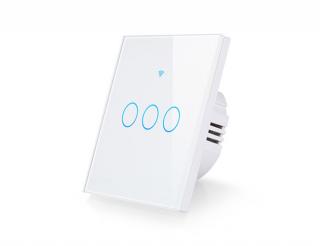 WTE3 WiFi - chytrý 3 okruhový dotykový, bezdrátový vypínač osvětlení, max 10A, ovládání aplikací TuyaSmart v telefonu Barva: Bílá
