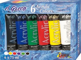 Akrylové barvy EL GRECO - SADA 6ks (6x75ml)
