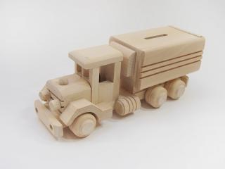 Dřevěná hračka - NÁKLADNÍ AUTO  KAMION - POKLADNIČKA