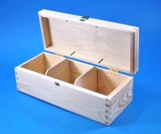 Dřevěná krabička na čaj - 3 komorová se zámečkem