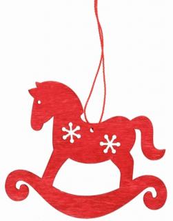 Dřevěná vánoční dekorace HOUPACÍ KONÍČEK červený