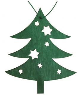 Dřevěná vánoční dekorace STROMEČEK zelený (10cm)