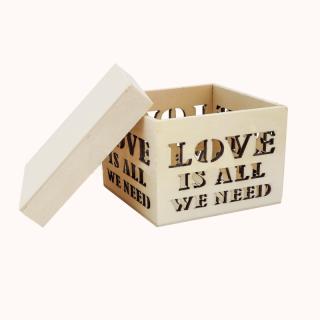 Dřevěné krabičky  nápisem LOVE,  SADA 2ks (15,5x15,5cm, 12x12cm)