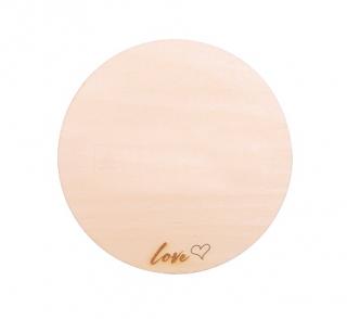 Dřevěný podtácek s nápisem LOVE, 9cm (překližka)