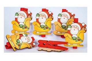 Vánoční dekorace dřevěné kolíčky - VÁNOCE, sada 6ks 