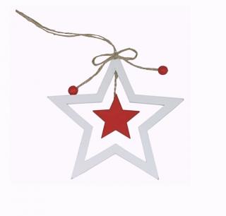 Vánoční dekorace - HVĚZDIČKA  červeno-bilá závěsná