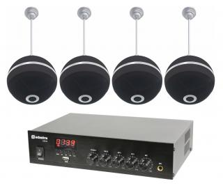 100V mixážní zesilovač MP3 se 4 závěsnými reproduktory BK (Stylové plošné ozvučení provozoven)