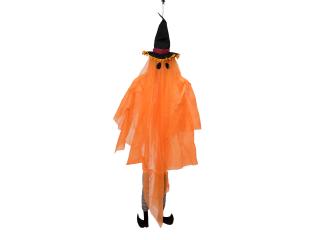 Halloween duch s čarodějnickým kloboukem, 150 cm (Oranžový duch s kloboukem a LED)