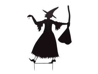 Kovová silueta čarodejnice s koštětem, černá, 140 cm (Kovová silueta čarodejnice s koštětem, černá, 140)