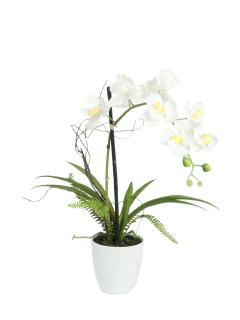 Orchidej bílá v dekoračním květináči, 62 cm (Umělá orchidej v květináči)