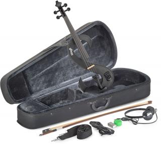 Stagg EVN 4/4 MBK, elektrické housle s pouzdrem a sluchátky, černá metalíza (4/4 elektrické housle)