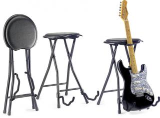 Stagg GIST-300, stolička skládací s kytarovým stojanem (Skládací stolička s vestavěným kytarovým stojanem)