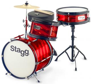 Stagg TIM JR 3/12B RD, dětská bicí sada, červená (Dětské bubny včetně stoličky a paliček)