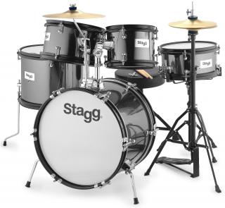 Stagg TIM JR 5/16B BK, dětská bicí sada, černá (Dětské bubny včetně stoličky a paliček)